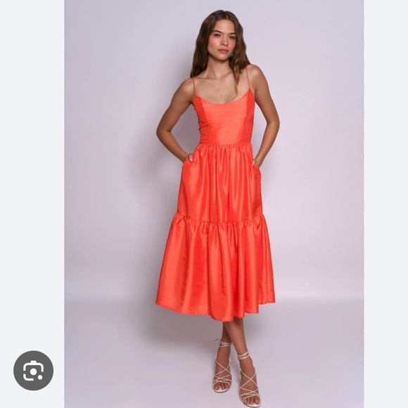 Hutch Dresses & Skirts - HUTCH Tommy Tiered Sleeveless Organza Midi Dress Orange Simple Cayenne Boho - M